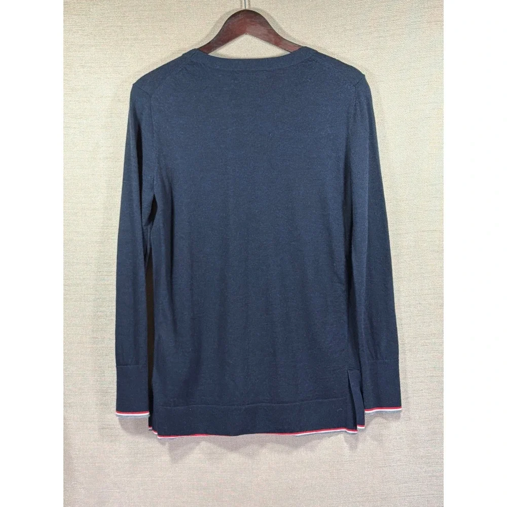 Banana Republic‎ Sweater Men's M Navy Merino Wool Tipped Crew Neck Pullover